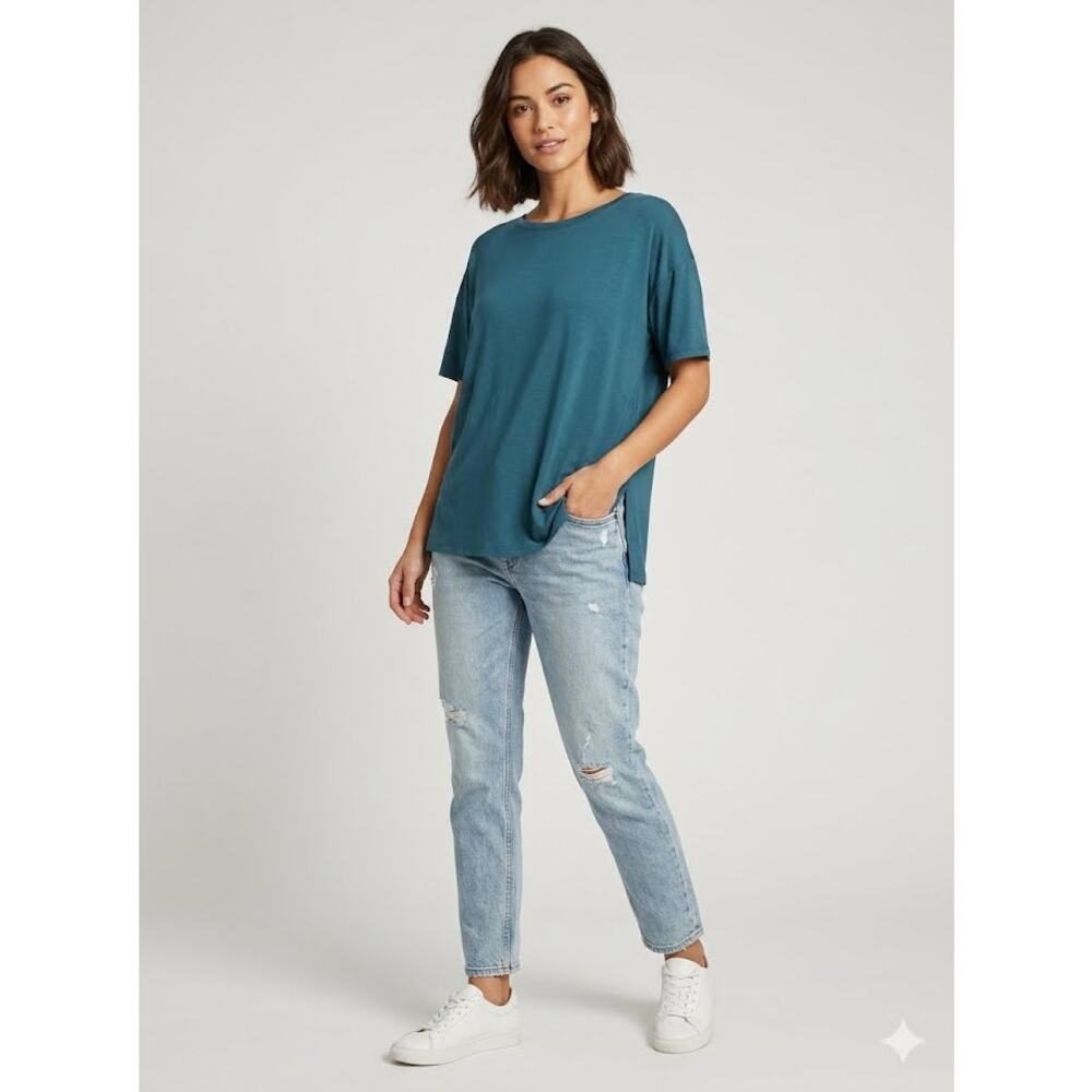 Eileen Fisher Relaxed Oversized Top Tencel Stretch Jersey Short Sleeve Shirt XS